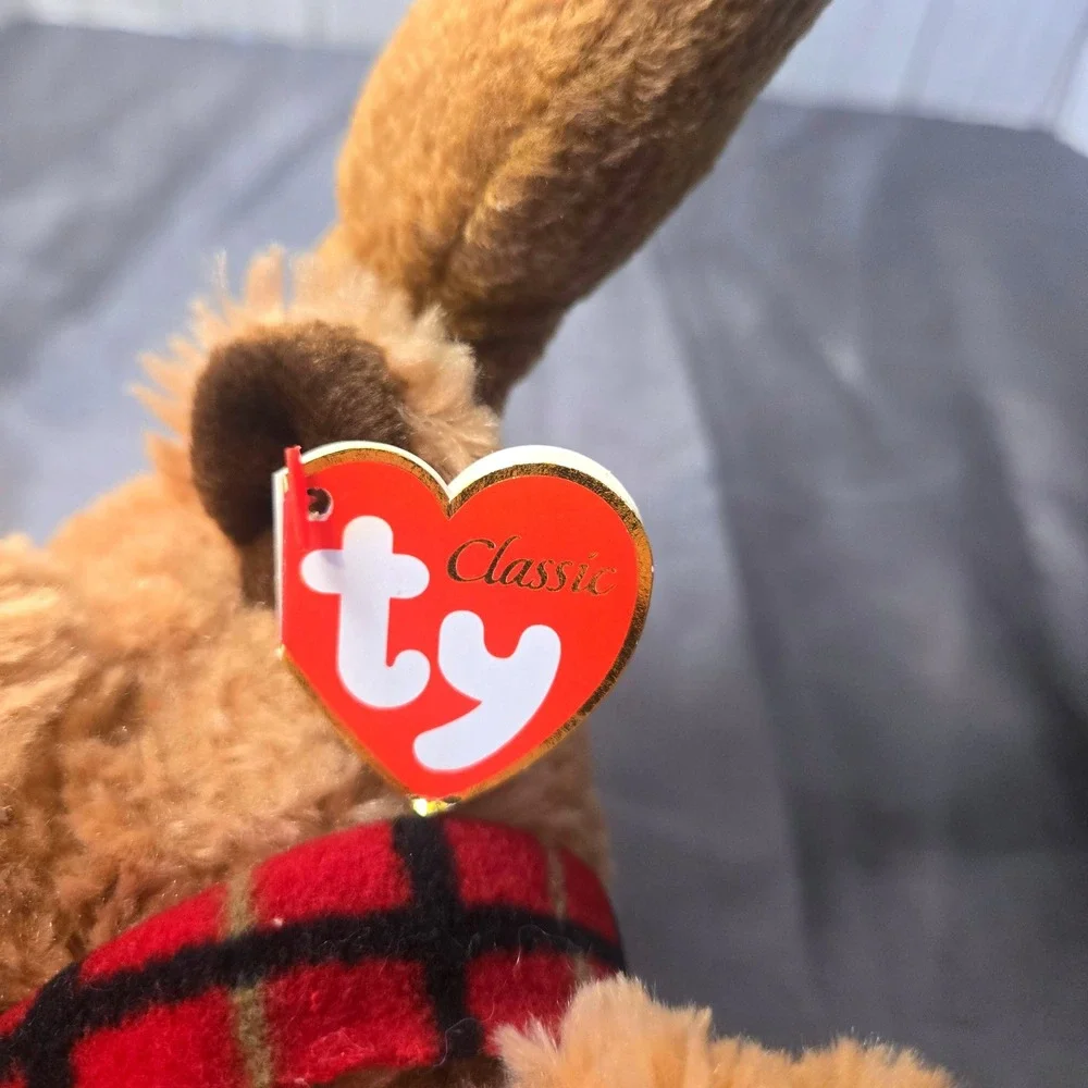 Ty Classic Lodges Moose Plush Stuffed Animal Red Plaid‎ Scarf Authentic Tag